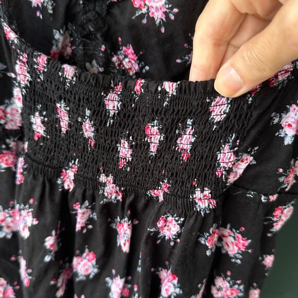 Y2K LEI Black Floral Babydoll Cami M Lace Trim Padded Bra Top 2000s Going Out - Picture 7 of 10